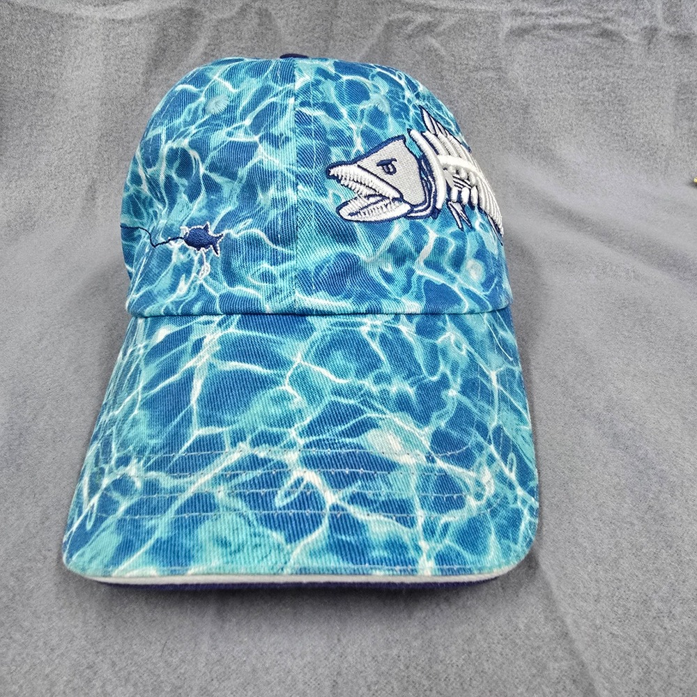 Get Reel Get Fish‎ Blue Water Ripple Print Fish Skeleton Baseball Hat OSFM